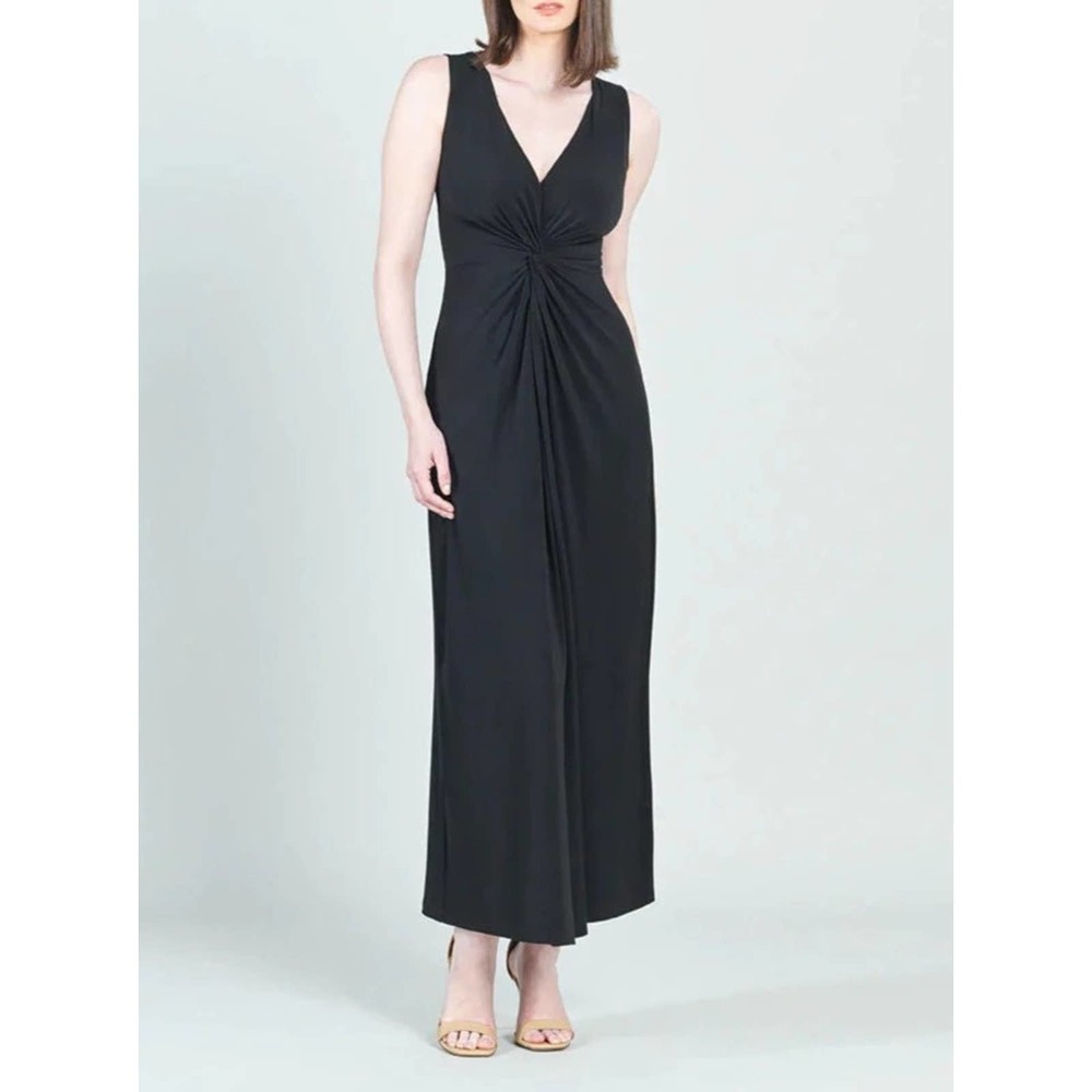 Clara Sunwoo Womens Size S V-Neck Black Maxi Dress Center Slit Sleeveless NEW